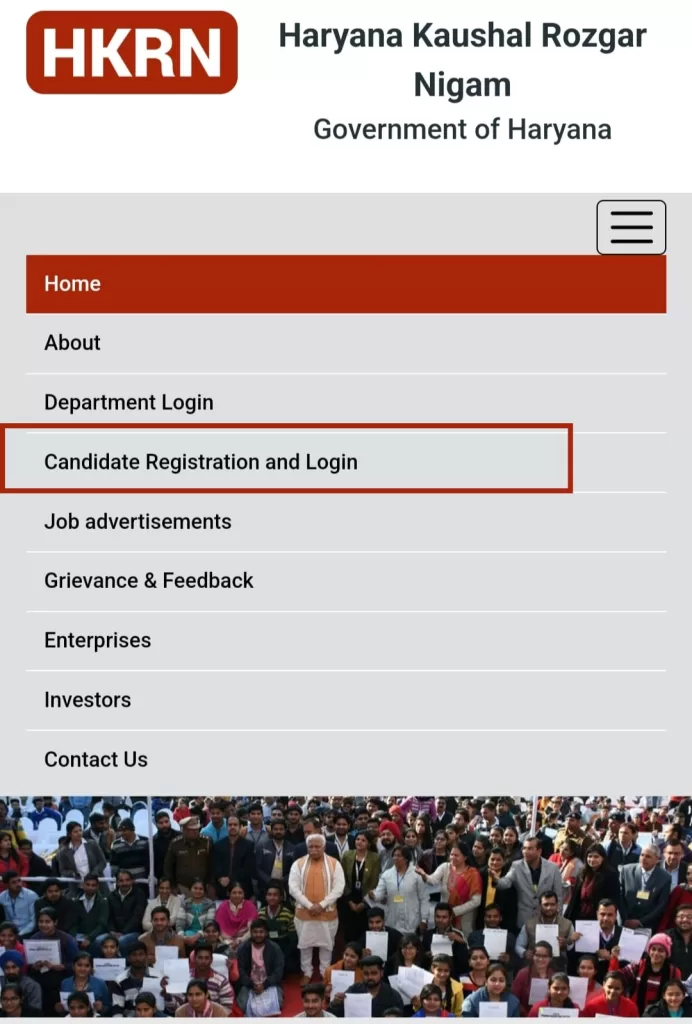 How to Register for Haryana Kaushal Rojgar Nigam Online step 2